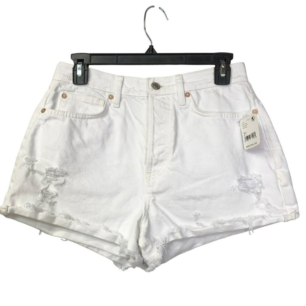 FREE PEOPLE Lasso High Waist DISTRESSED WHITE DENIM SHORTS 26 NWT - Picture 5 of 6